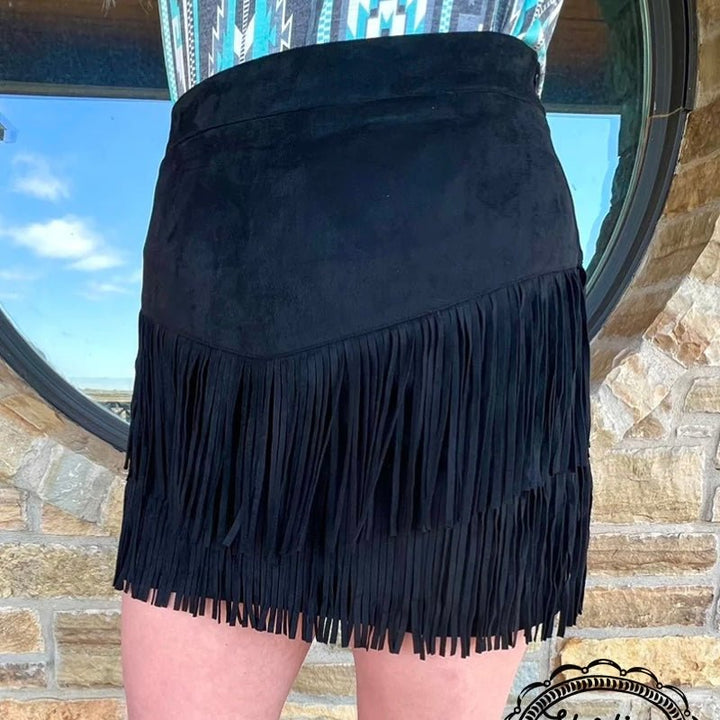 Fort Worth Fringe Skirt Black | gussieduponline