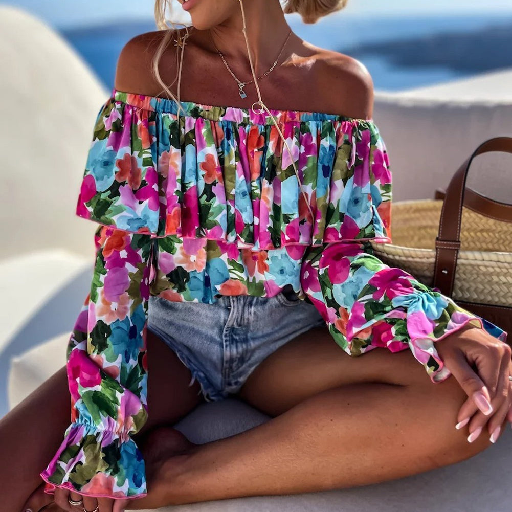Take a risk, stand out, and make a statement with this stylish off the shoulder blouse featuring a fashionable floral print. Beat the sun with this puffy sleeve blouse and enjoy your garden oasis with a daring and fearless attitude. Dare to shine with Sun Tanning in the Garden!  Material: 100% Polyester