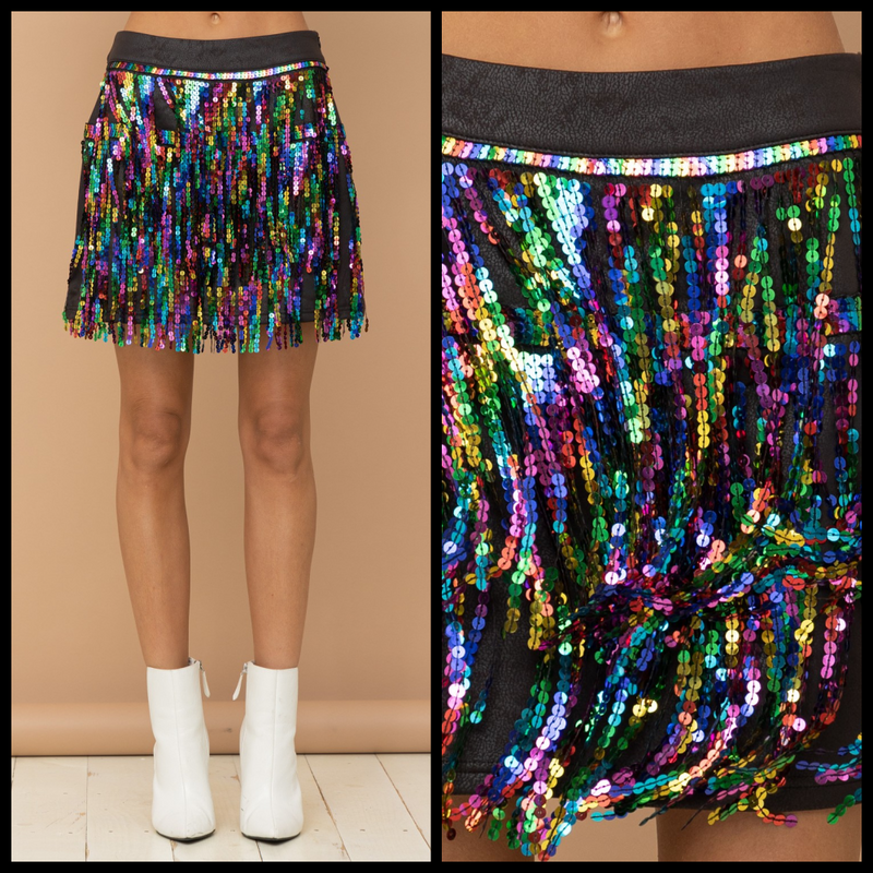 Multi Sequin Tiered Mini Skirt Fabric Contents 100% Polyester