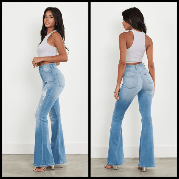 Medium Stone Wash High Rise Wide Leg Jeans GET GUSSIED UP gussied