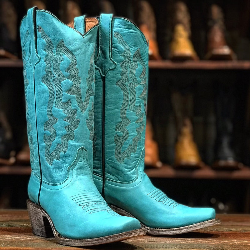 Total Turquoise Leather Boots | gussieduponline