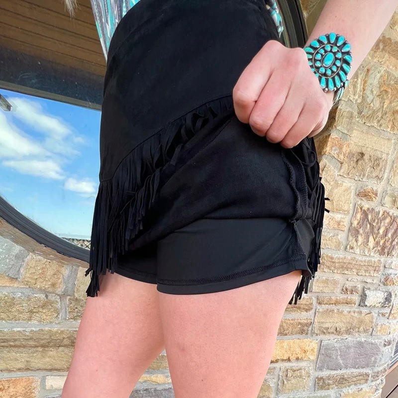 Fort Worth Fringe Skirt Black | gussieduponline
