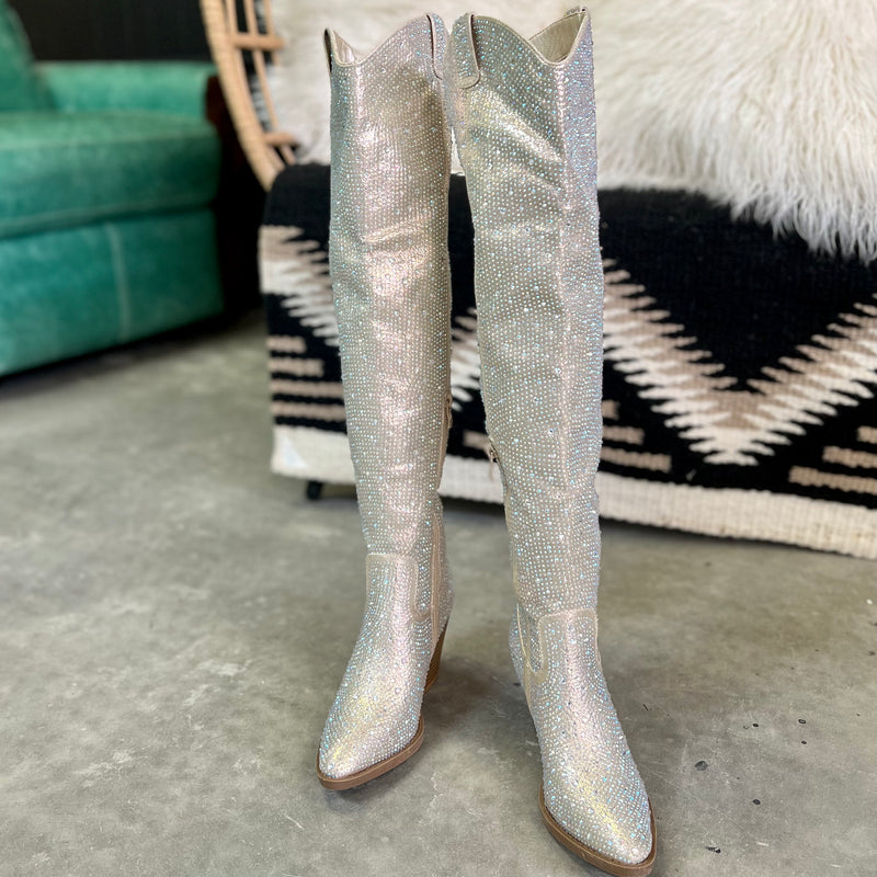 Over the knee rhinestone boots hot sale