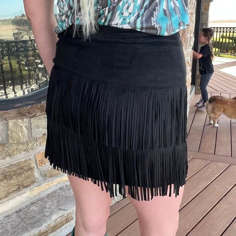 Fort Worth Fringe Skirt Black | gussieduponline