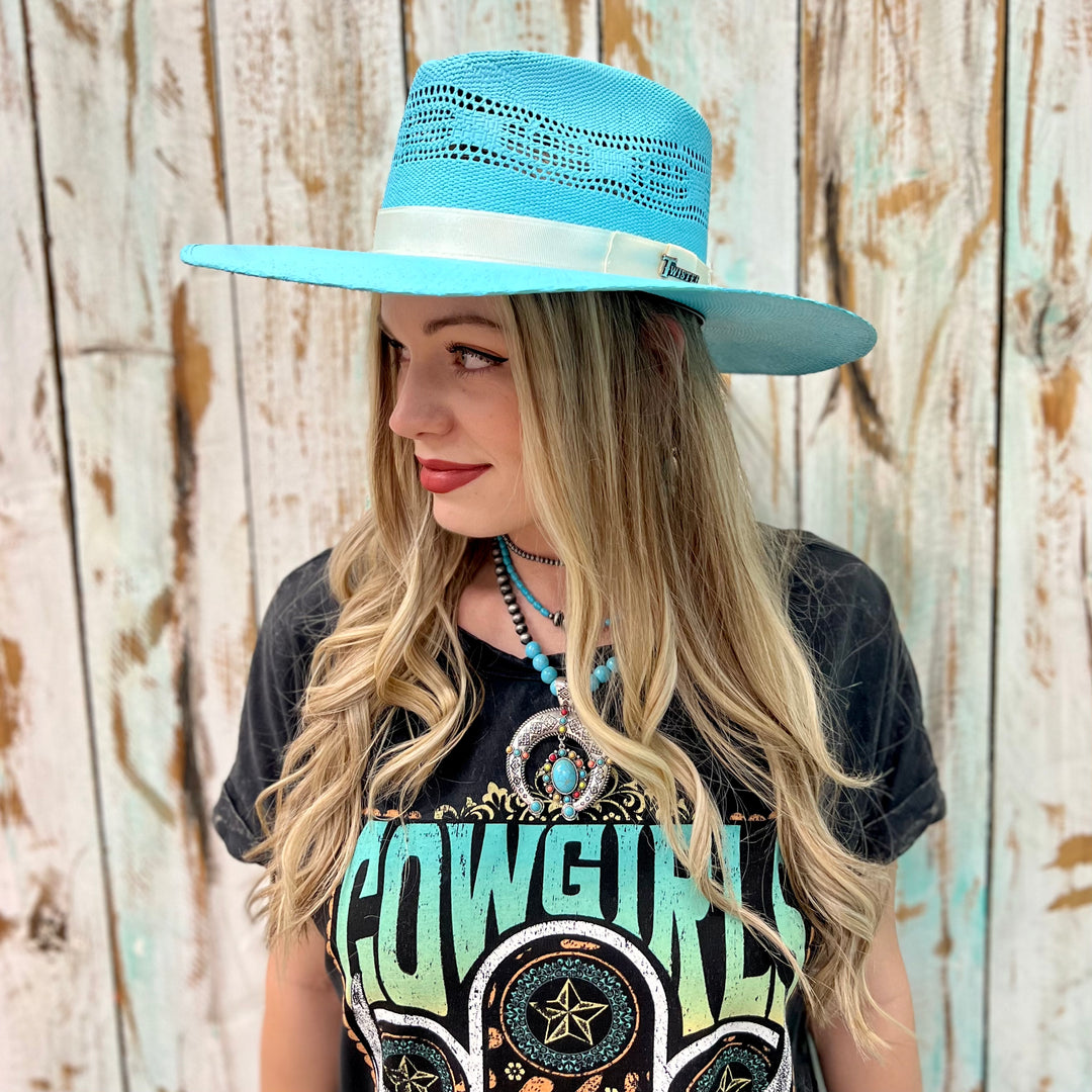 Rolling Around In The Turquoise Straw Hat | gussieduponline