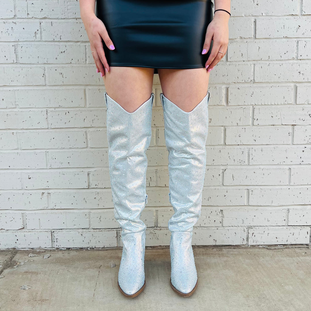 Bring Ya To Your Knees Rhinestone Boots | gussieduponline