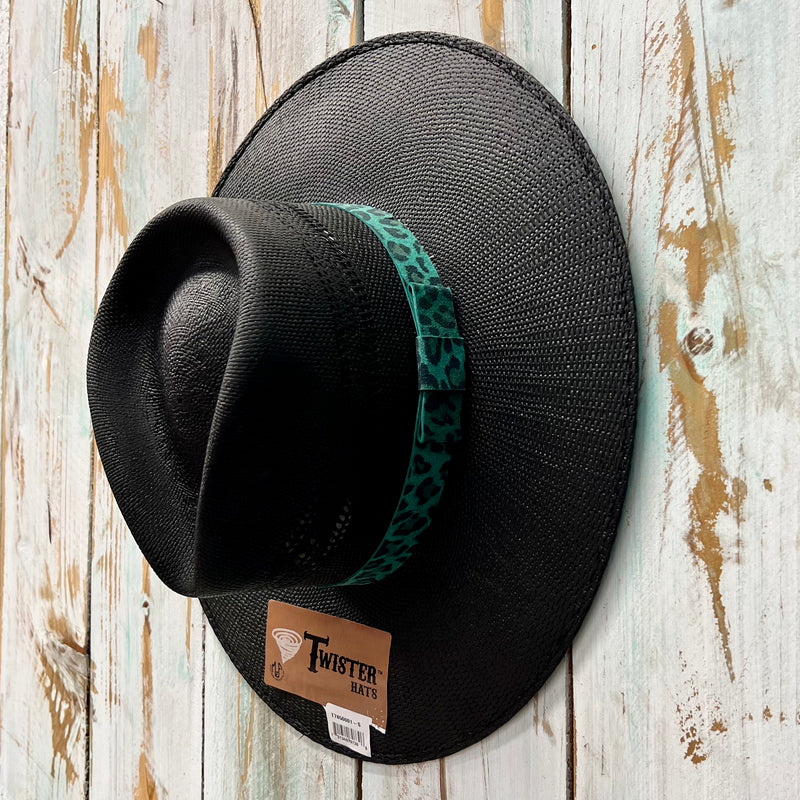 Black Leopard Band Straw Hat