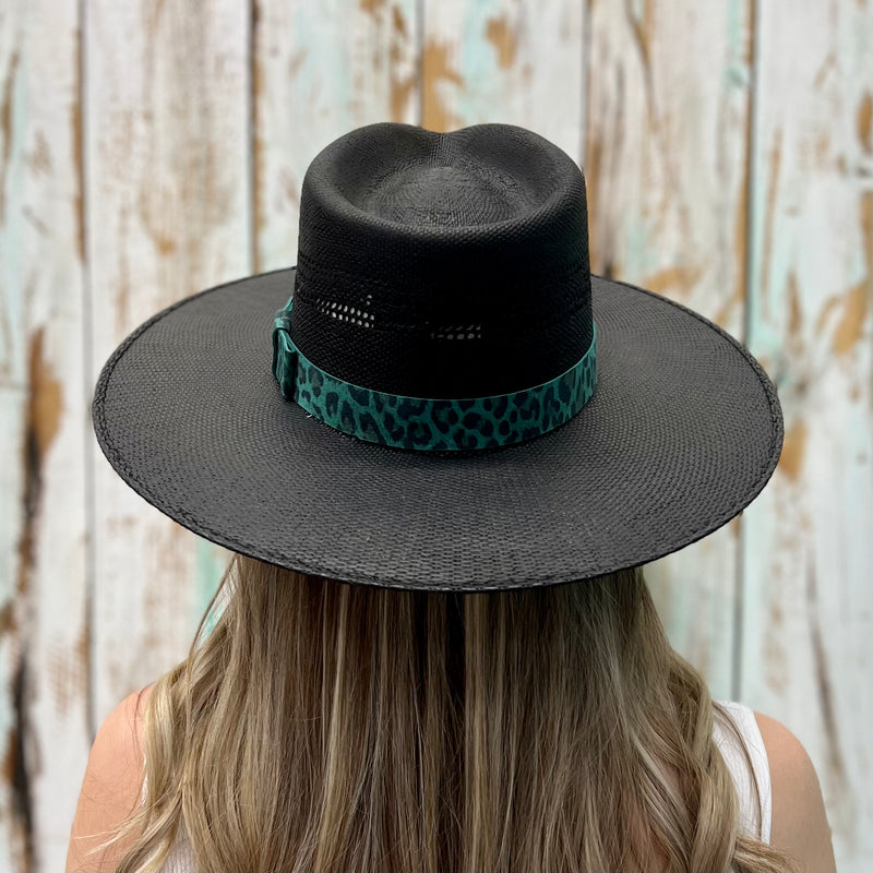 Black Leopard Band Straw Hat