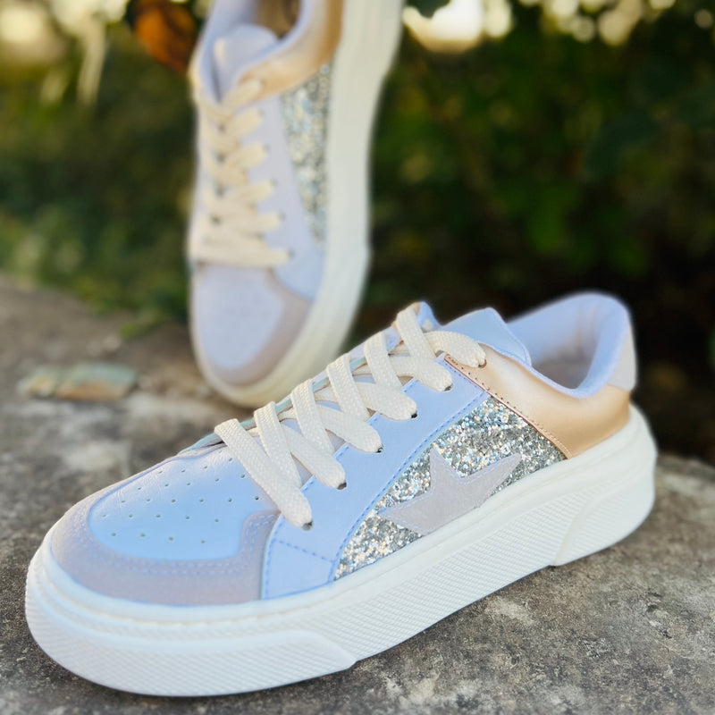 Nude And Silver Sparkle Star Sneakers