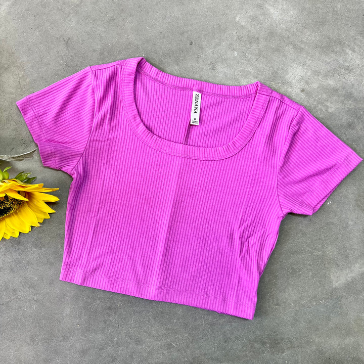 Zenana Ribbed Scoop Neck Crop Top | gussieduponline