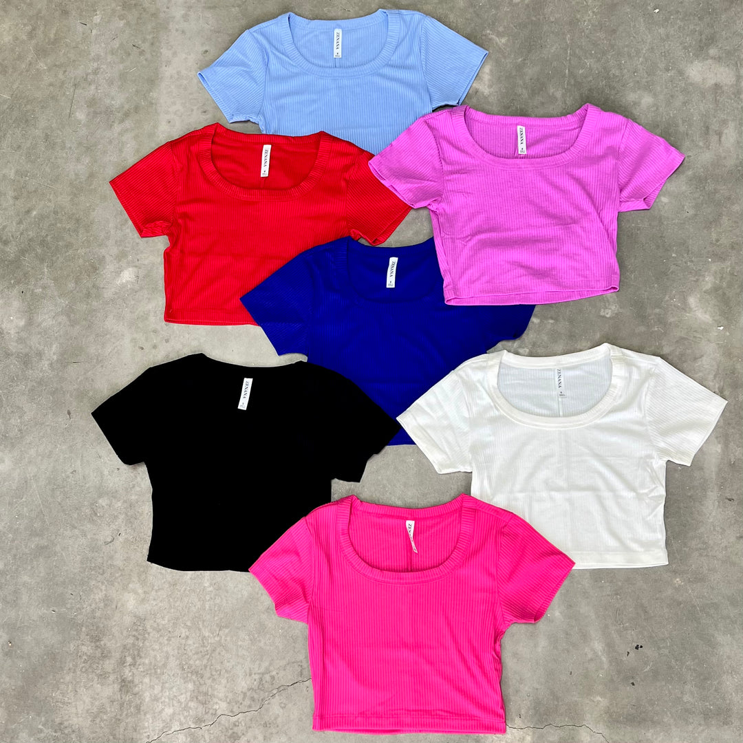 Zenana Ribbed Scoop Neck Crop Top | gussieduponline