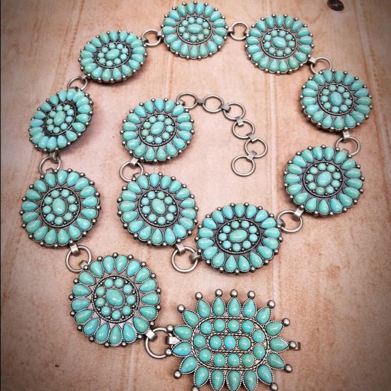 Turquoise Stone Link Chain Belt