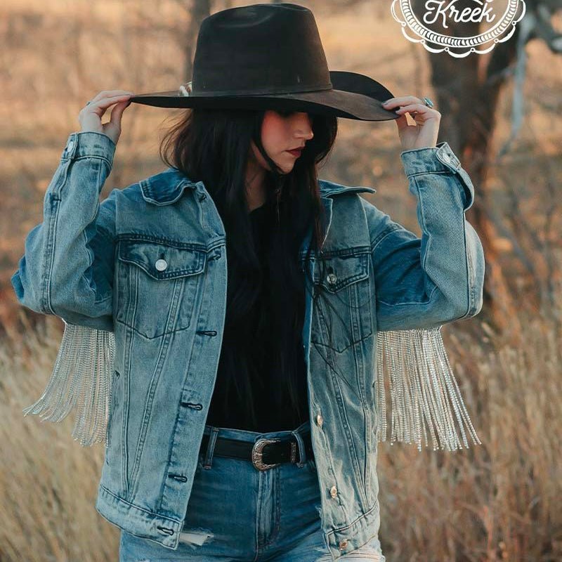 Plus Rhinestone Rodeo Denim Jacket* | gussieduponline