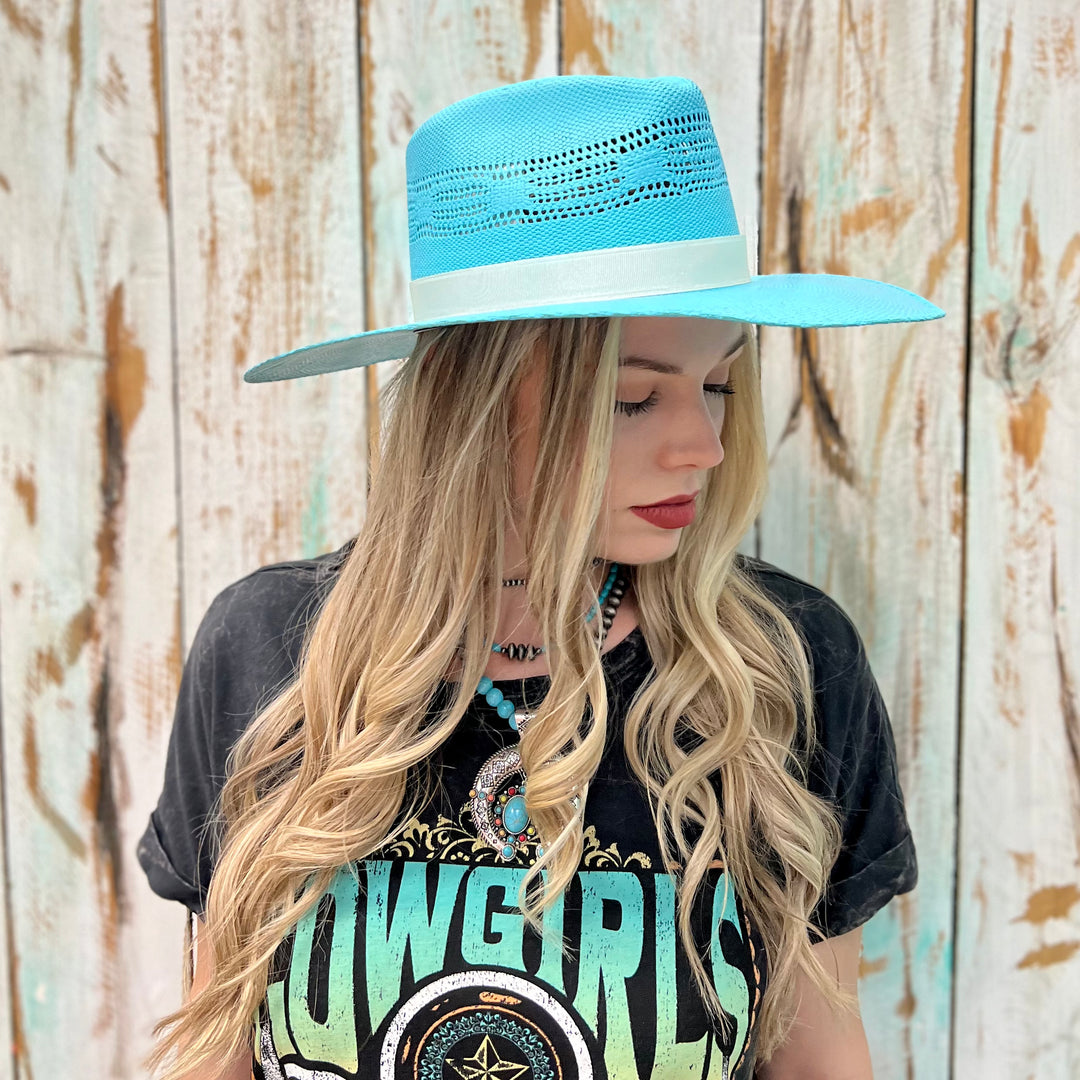 Rolling Around In The Turquoise Straw Hat | gussieduponline