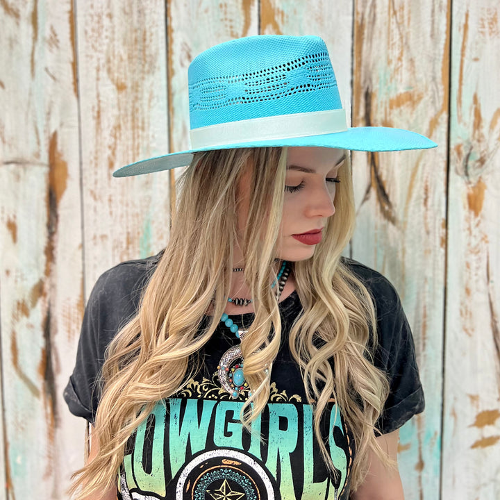 Rolling Around In The Turquoise Straw Hat | gussieduponline