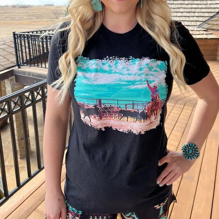 Cowboy Cool Black Tee | gussieduponline