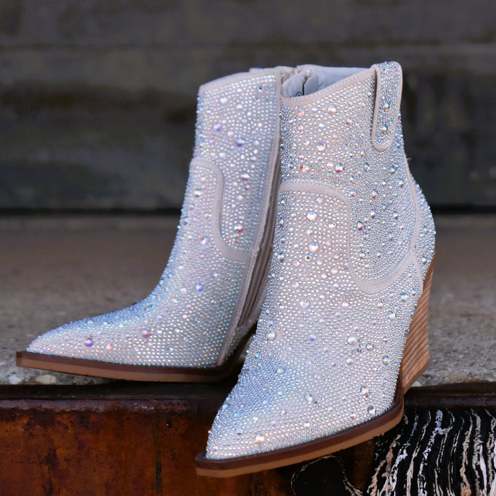 Very G Kady Silver Rhinestone Heeled Bootie