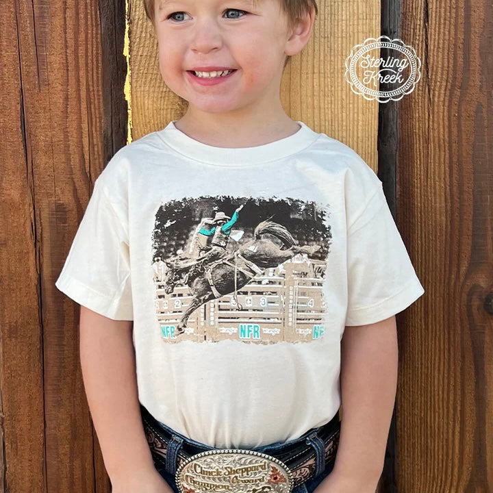 The Wyatt Kids Tee is a Bella Canvas super soft Airlume Jersey Tee with "Our Very Own Local NFR Bronc Rider Wyatt Casper!!!"   And How Absolutely Perfect is it for his kids to be modeling this Tee showing their support of their Daddy!  100% Cotton  2T,3T,4T,5T  Kids S (6-8), M (10-12), L (14-16), XL (18-20)